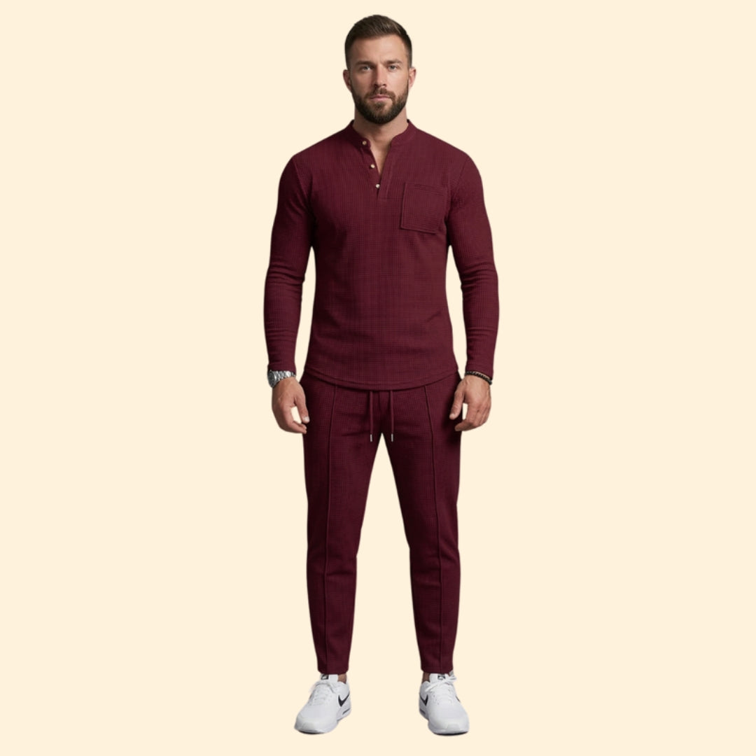 Men’s Casual Set with Henley Button Top
