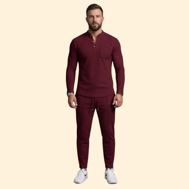 Men’s Casual Set with Henley Button Top