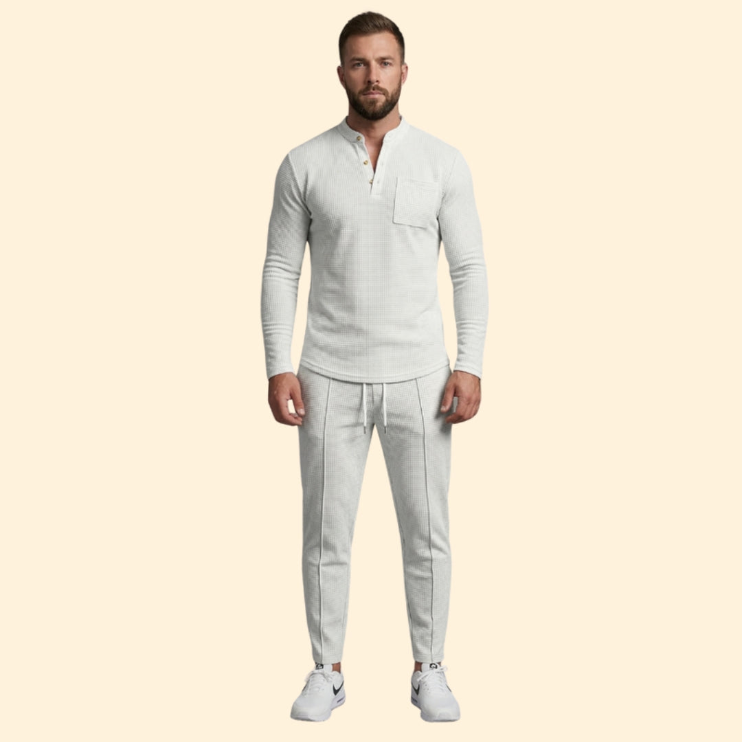 Men’s Casual Set with Henley Button Top