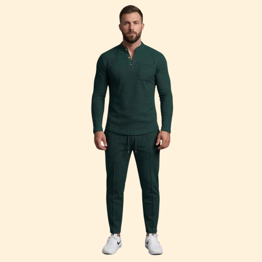 Men’s Casual Set with Henley Button Top