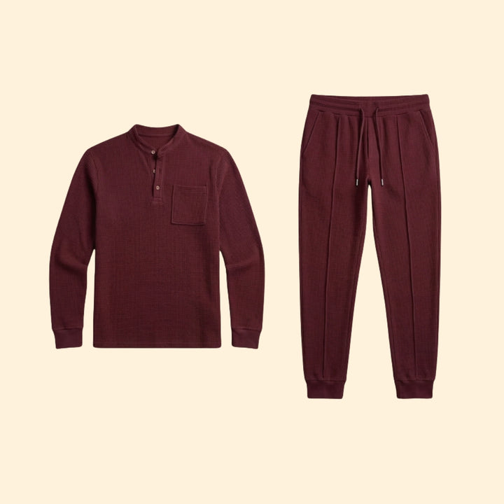 Men’s Casual Set with Henley Button Top