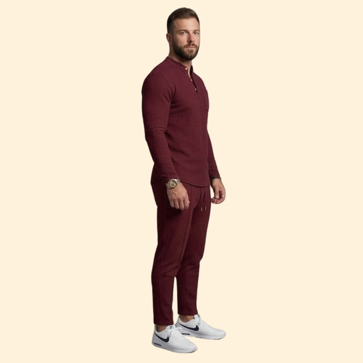 Men’s Casual Set with Henley Button Top