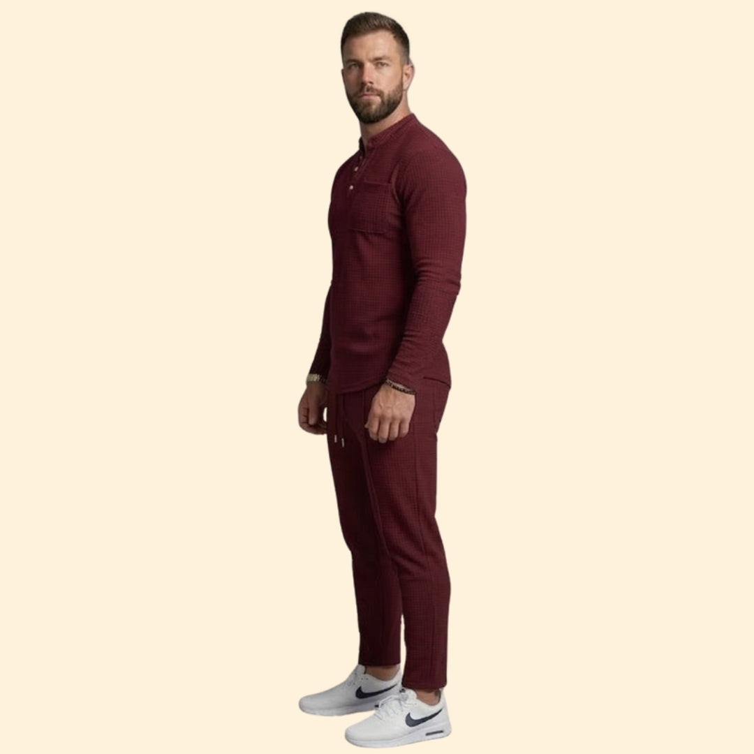 Men’s Casual Set with Henley Button Top