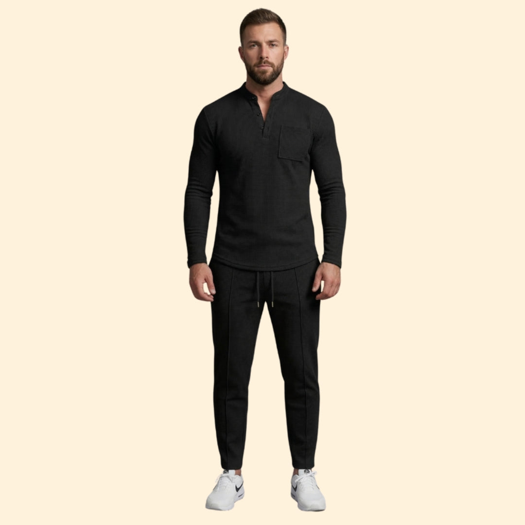 Men’s Casual Set with Henley Button Top