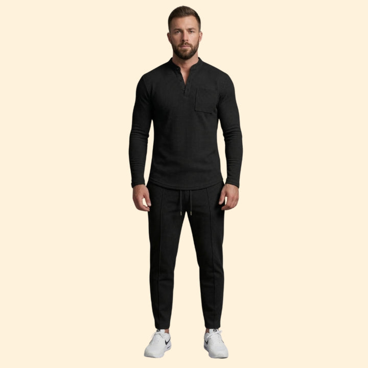 Men’s Casual Set with Henley Button Top