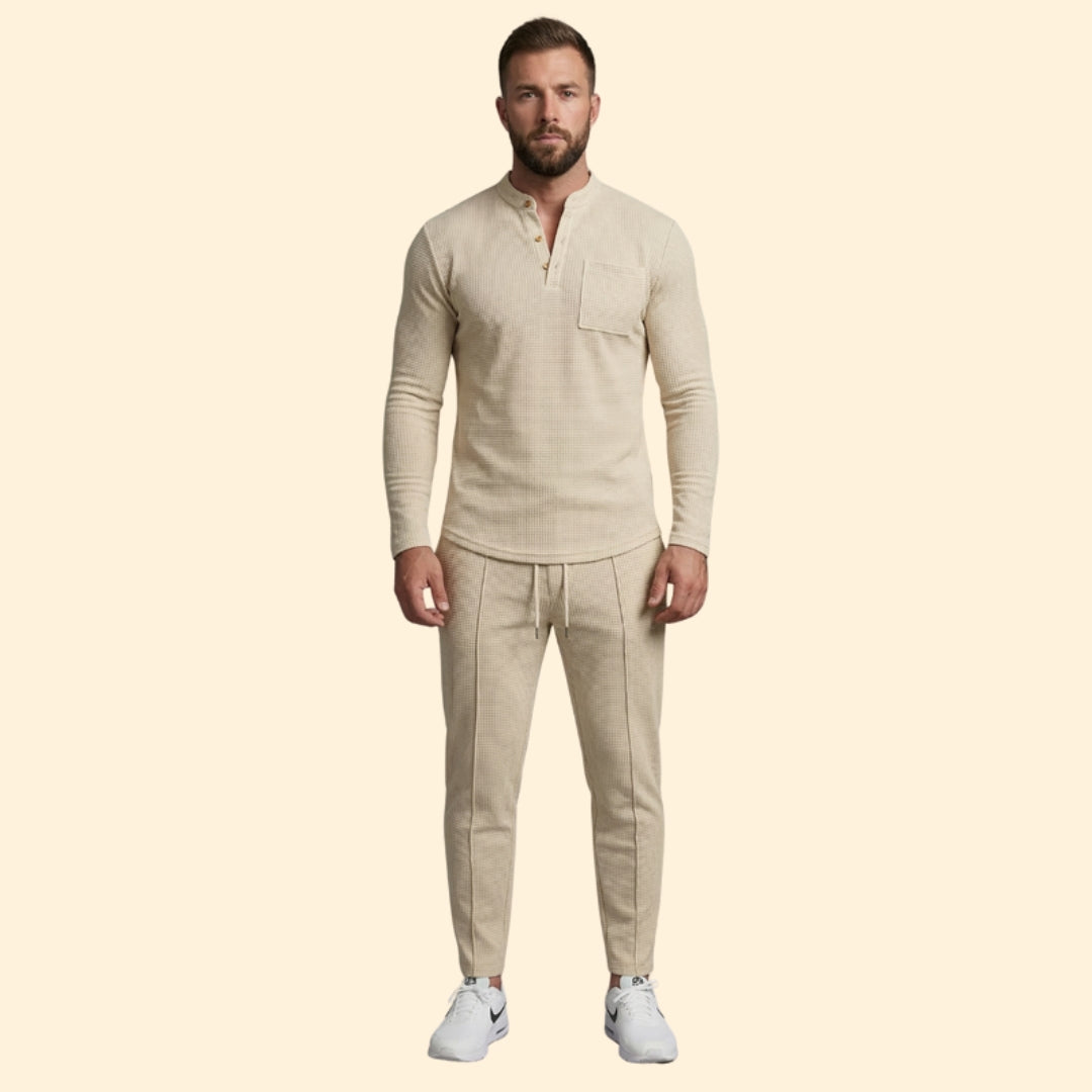 Men’s Casual Set with Henley Button Top