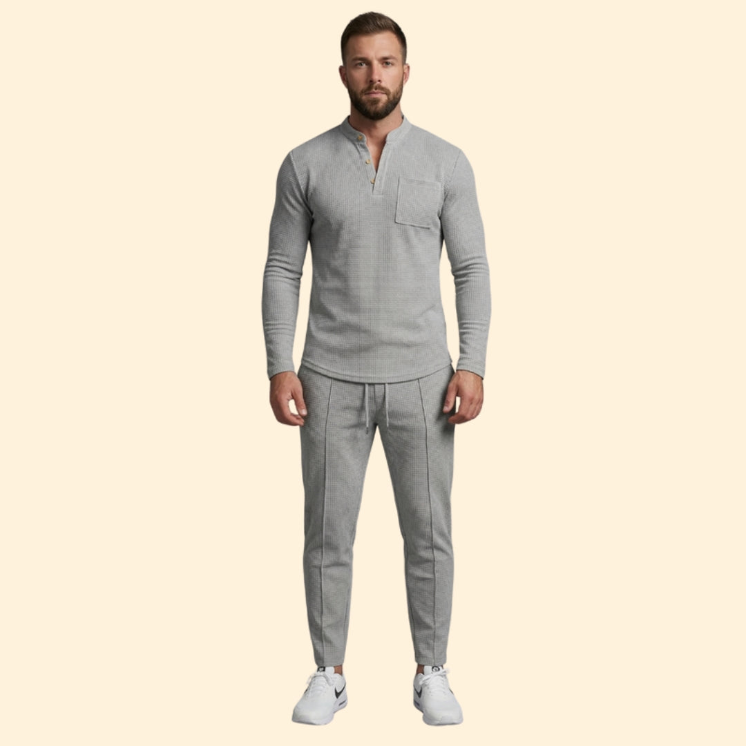 Men’s Casual Set with Henley Button Top
