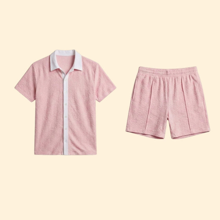 Men's Casual Shirt and Shorts Set with Pockets