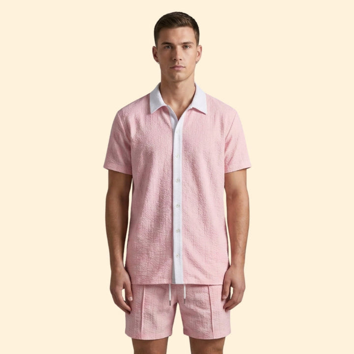 Men's Casual Shirt and Shorts Set with Pockets