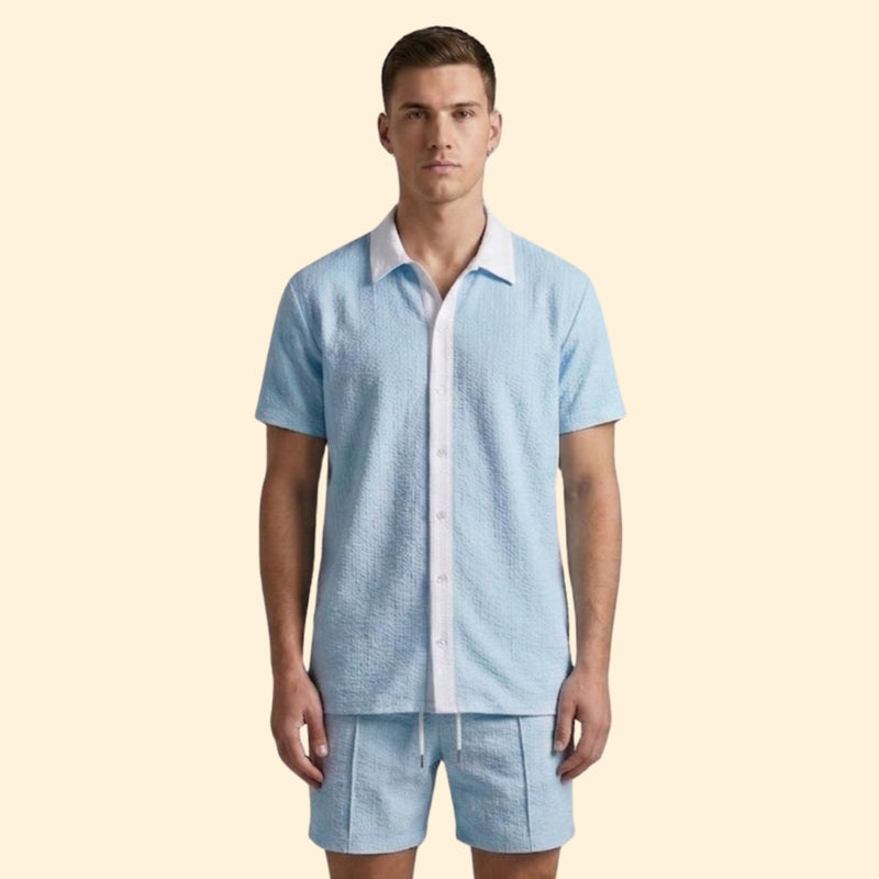 Men's Casual Shirt and Shorts Set with Pockets
