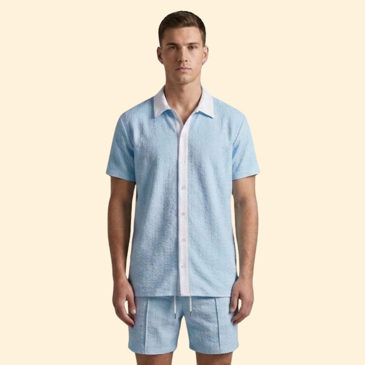 Men's Casual Shirt and Shorts Set with Pockets