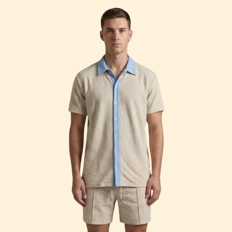 Men's Casual Shirt and Shorts Set with Pockets