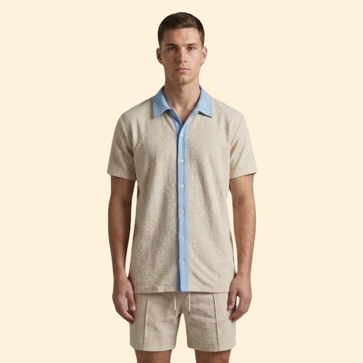 Men's Casual Shirt and Shorts Set with Pockets