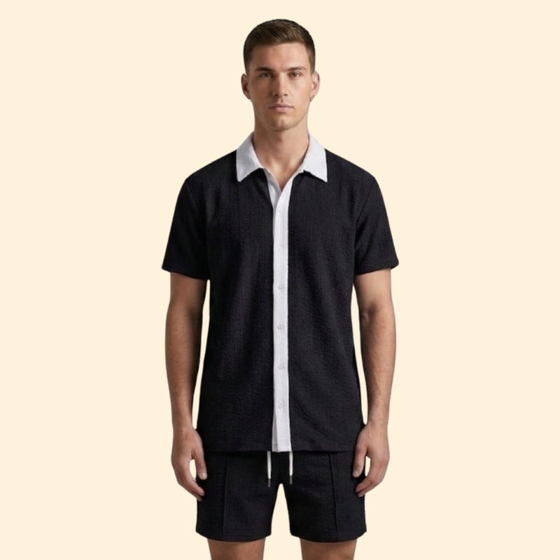 Men's Casual Shirt and Shorts Set with Pockets