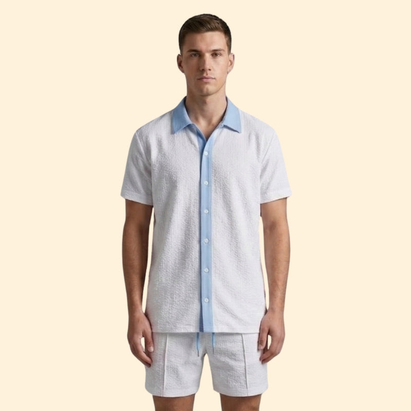 Men's Casual Shirt and Shorts Set with Pockets