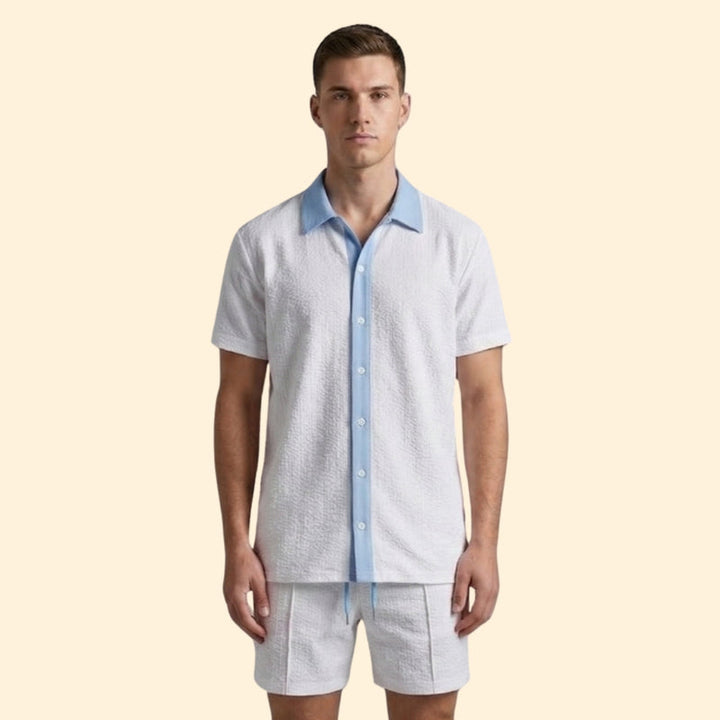 Men's Casual Shirt and Shorts Set with Pockets
