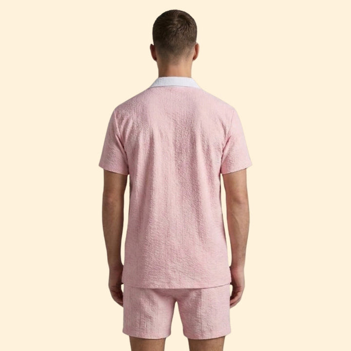 Men's Casual Shirt and Shorts Set with Pockets