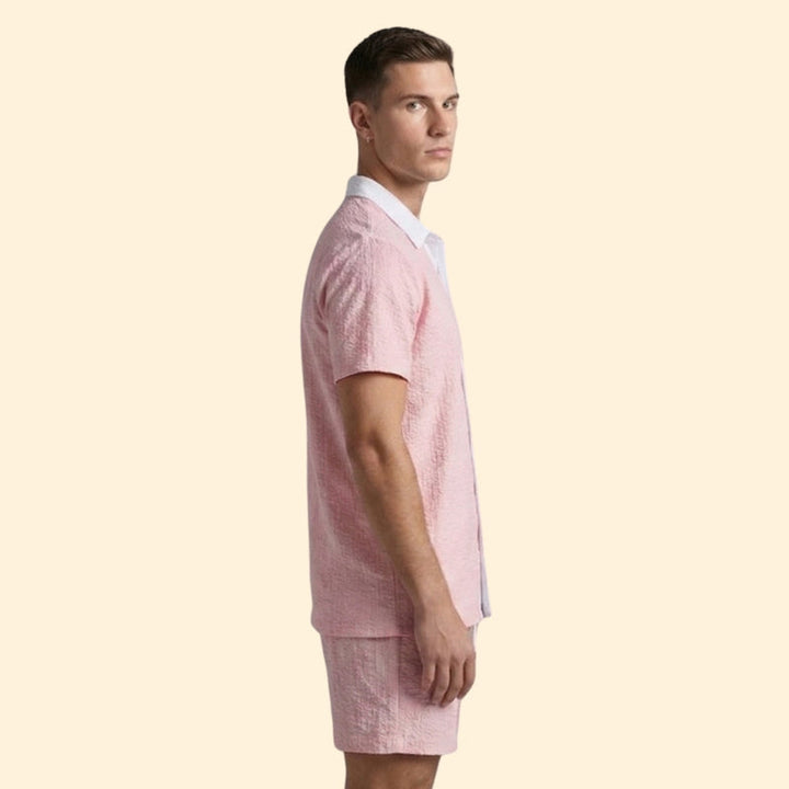Men's Casual Shirt and Shorts Set with Pockets