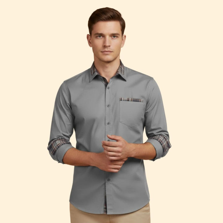 Men’s Casual Shirt with Checkered Detail