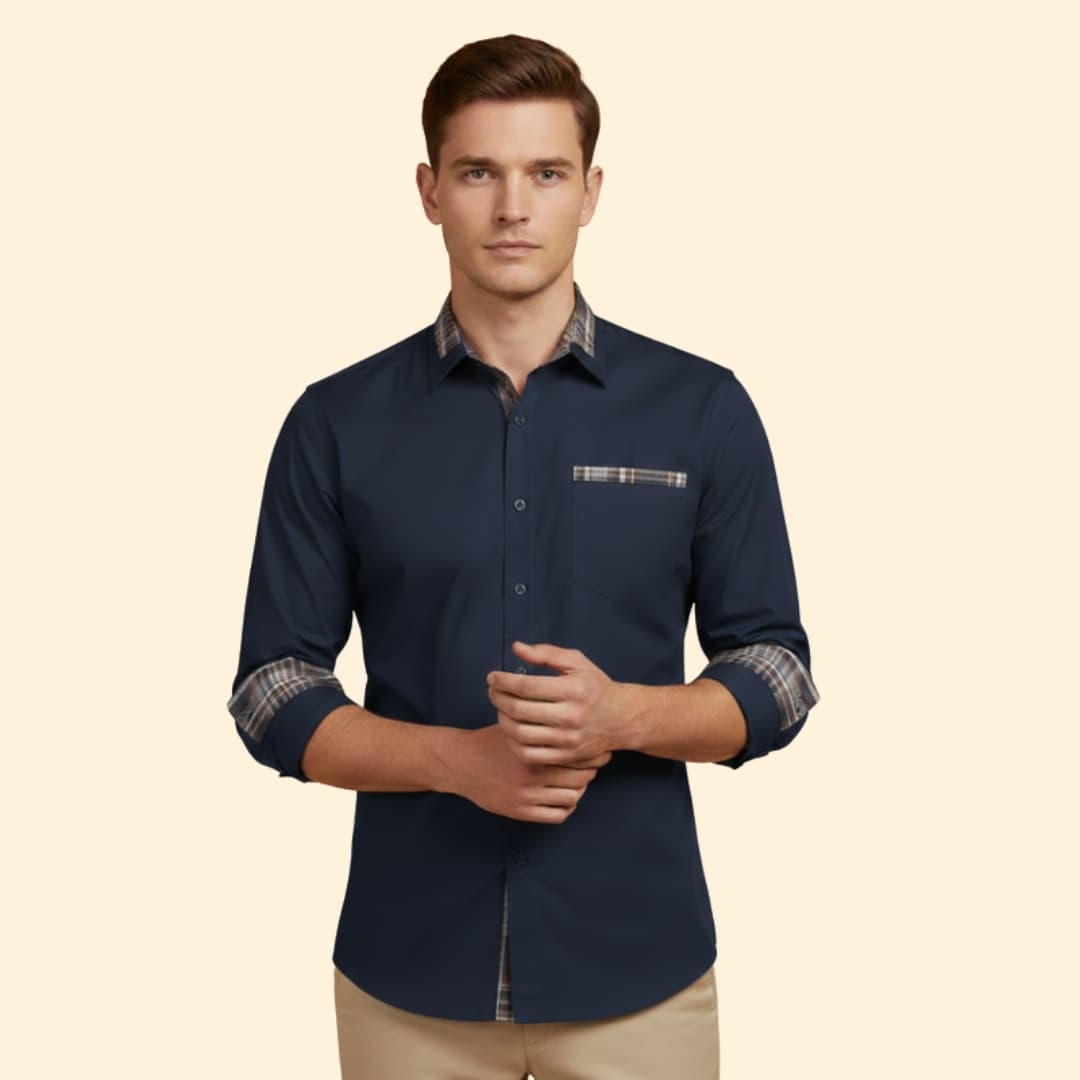Men’s Casual Shirt with Checkered Detail