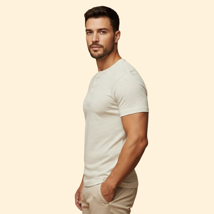 Men’s Casual T-Shirt with Henley Button Design