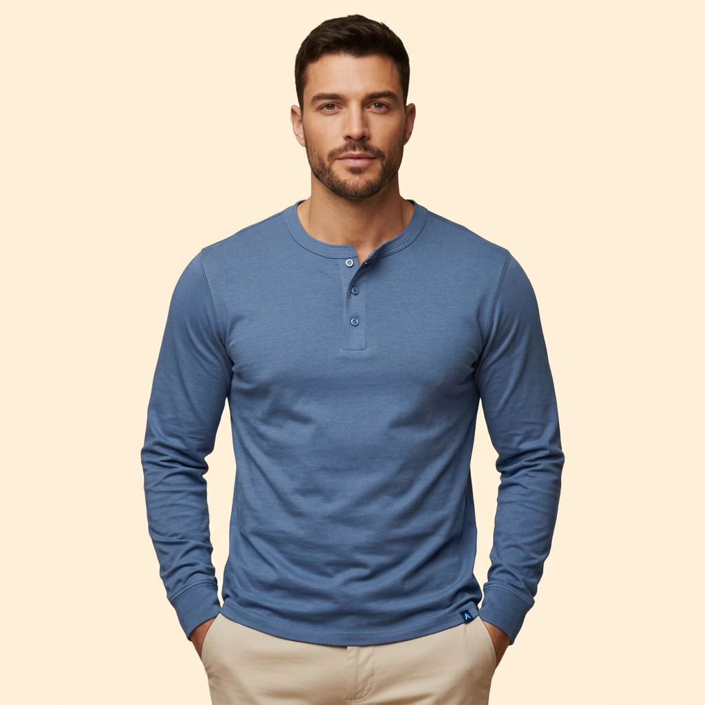Men’s Casual T-Shirt with Henley Button Design