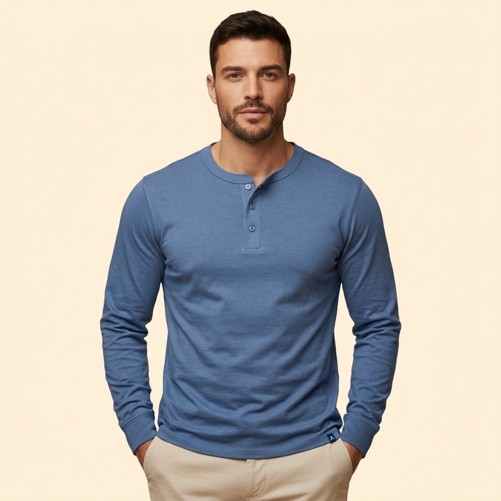 Men’s Casual T-Shirt with Henley Button Design