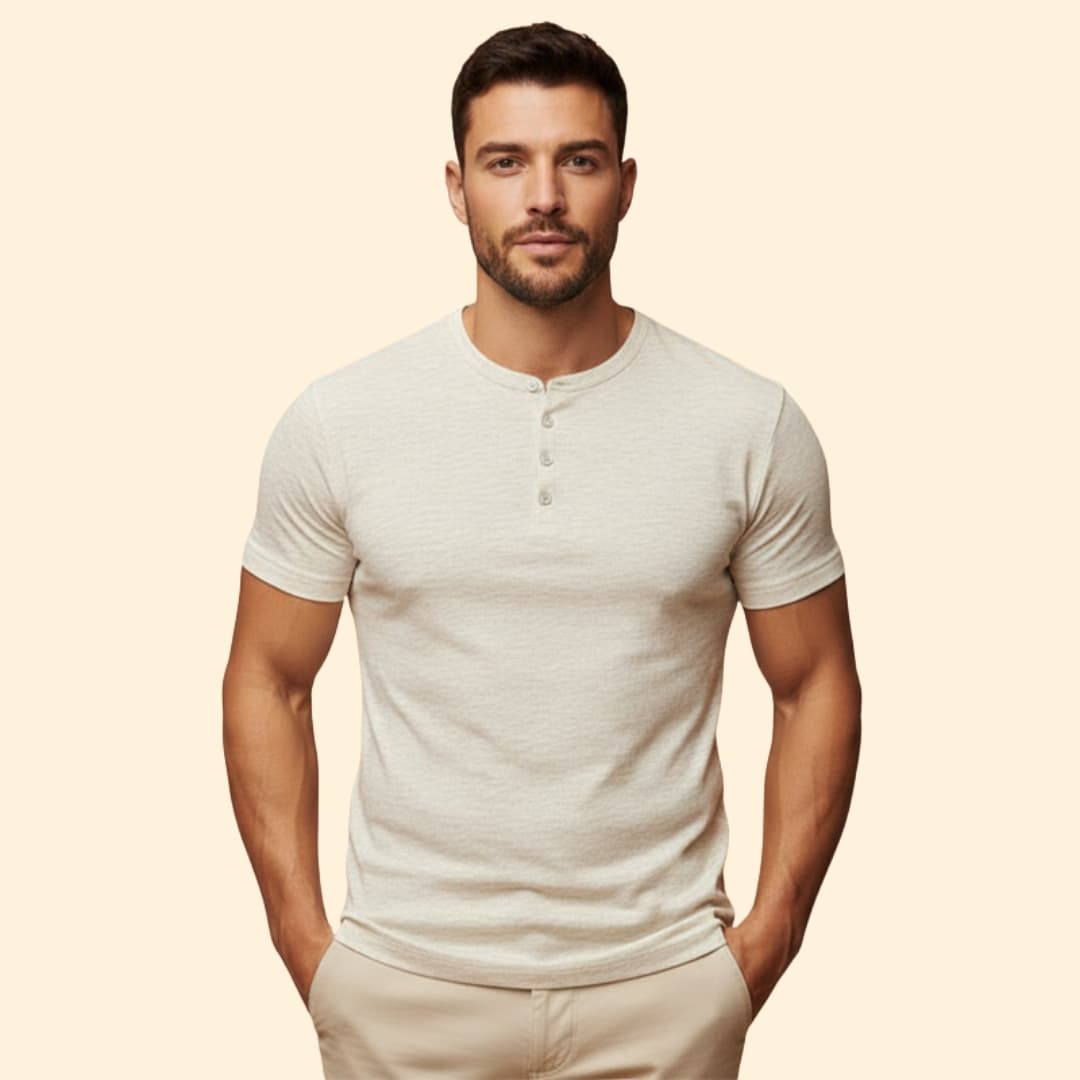 Men’s Casual T-Shirt with Henley Button Design