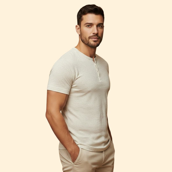 Men’s Casual T-Shirt with Henley Button Design