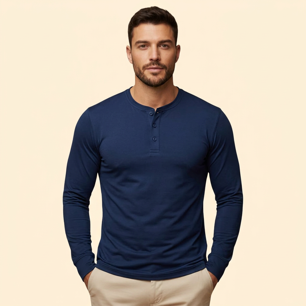 Men’s Casual T-Shirt with Henley Button Design