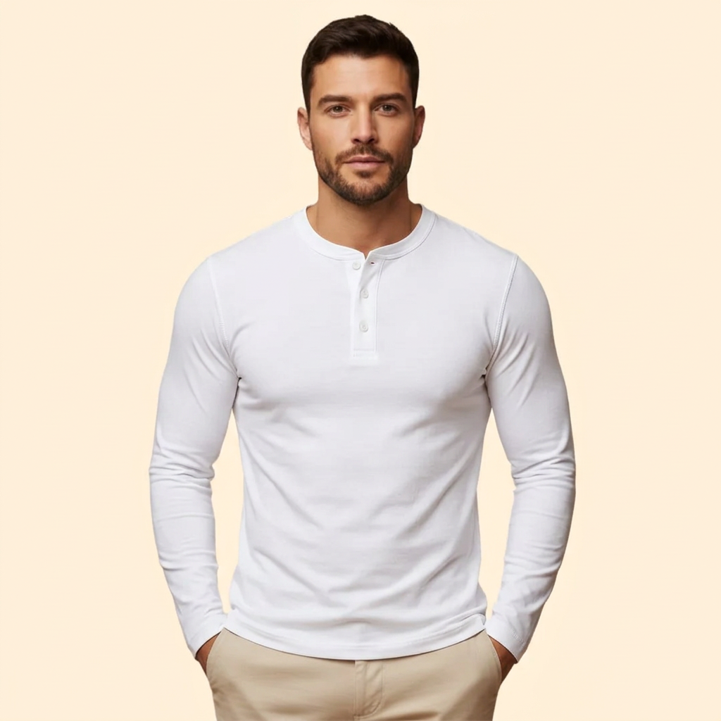 Men’s Casual T-Shirt with Henley Button Design