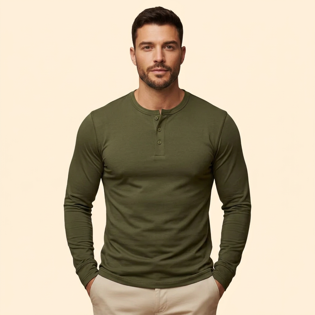 Men’s Casual T-Shirt with Henley Button Design