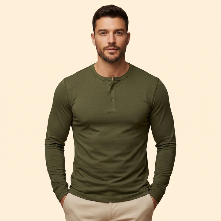 Men’s Casual T-Shirt with Henley Button Design