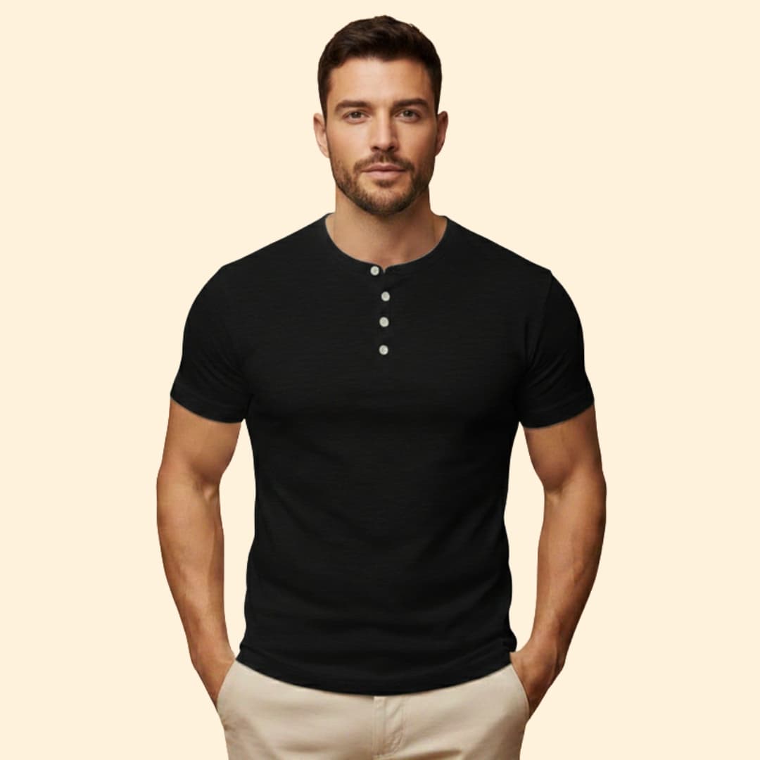 Men’s Casual T-Shirt with Henley Button Design