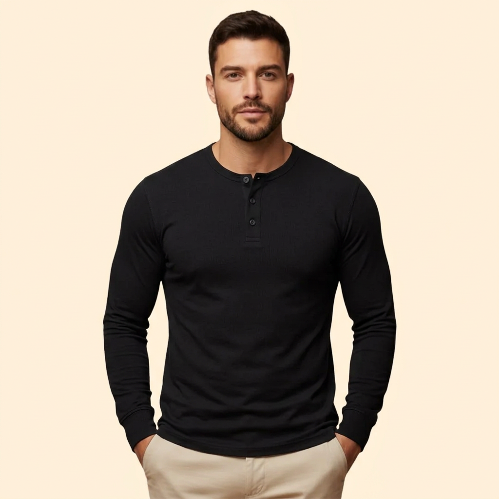 Men’s Casual T-Shirt with Henley Button Design