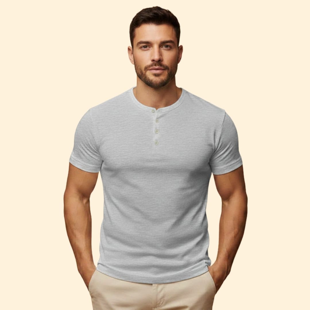 Men’s Casual T-Shirt with Henley Button Design