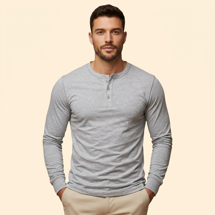 Men’s Casual T-Shirt with Henley Button Design