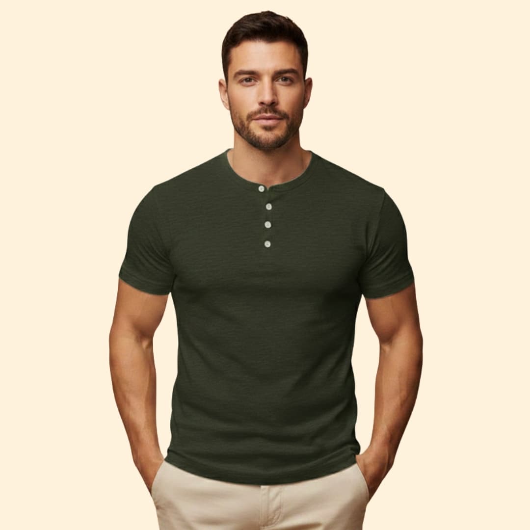 Men’s Casual T-Shirt with Henley Button Design