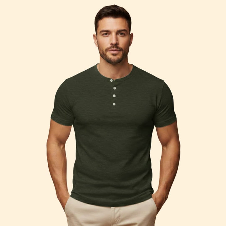 Men’s Casual T-Shirt with Henley Button Design