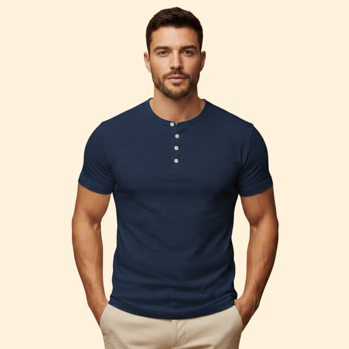 Men’s Casual T-Shirt with Henley Button Design
