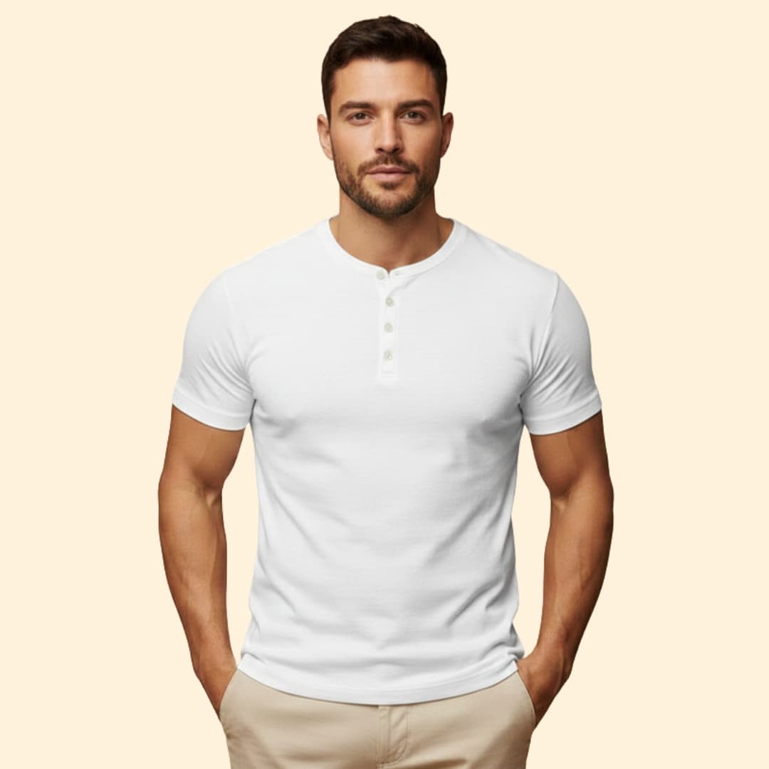 Men’s Casual T-Shirt with Henley Button Design