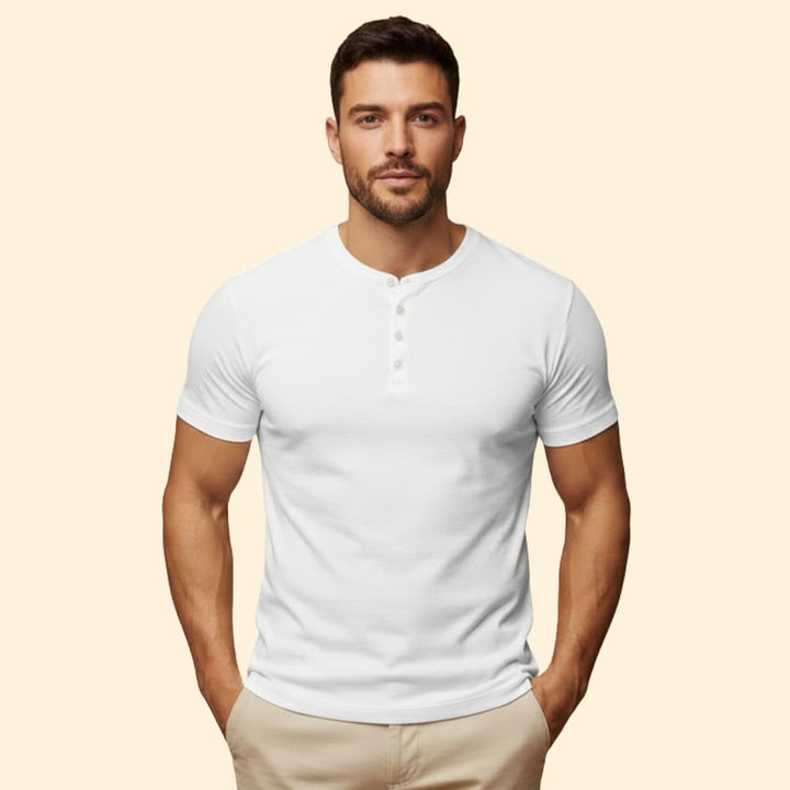 Men’s Casual T-Shirt with Henley Button Design