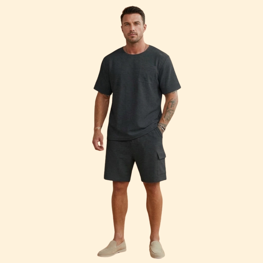 Men’s Casual Top with Elastic Waist Cargo Shorts