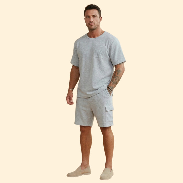 Men’s Casual Top with Elastic Waist Cargo Shorts