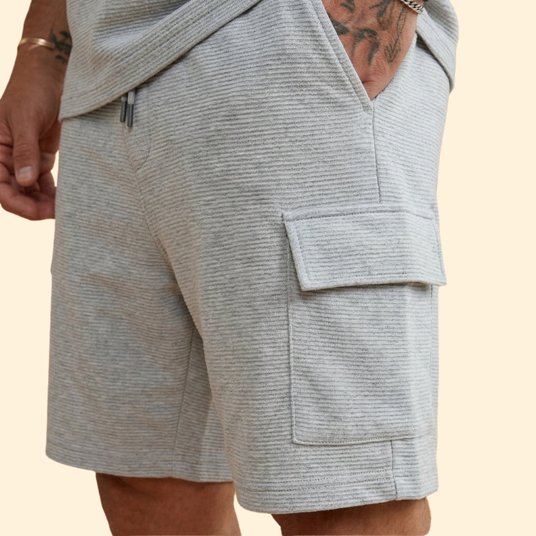 Men’s Casual Top with Elastic Waist Cargo Shorts