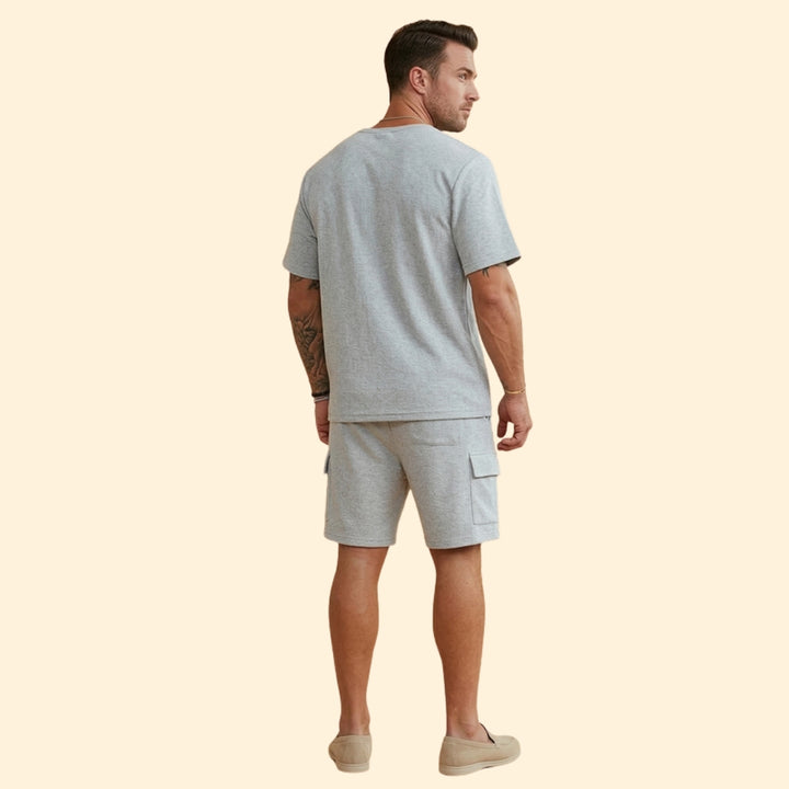 Men’s Casual Top with Elastic Waist Cargo Shorts