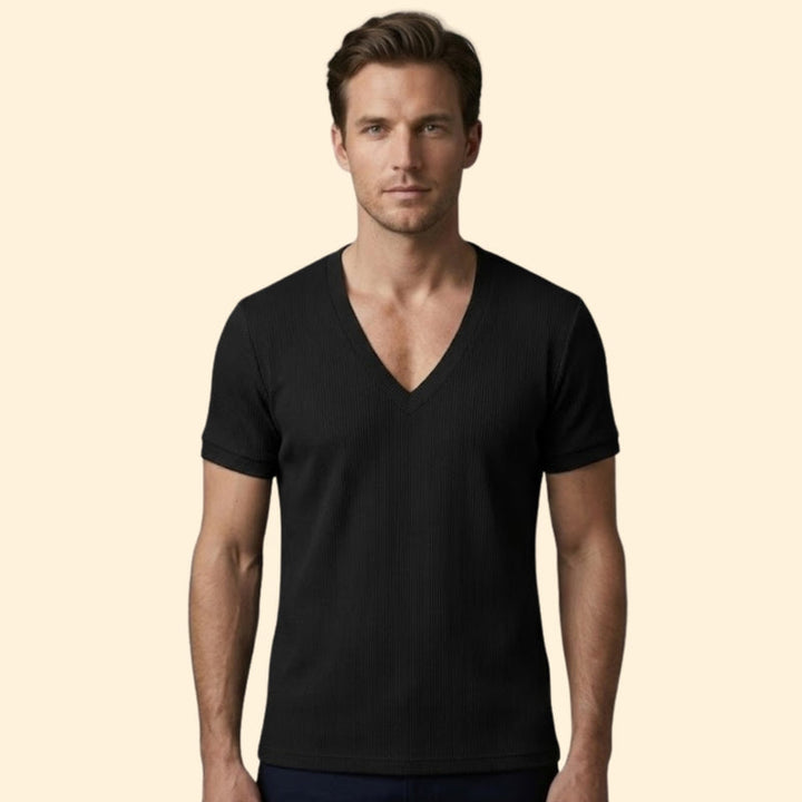 Men’s Casual V-Neck T-Shirt with Ribbing