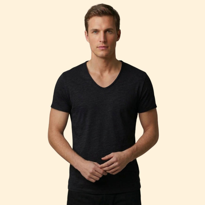 Men’s Casual V-Neck Tee with Rounded Hem