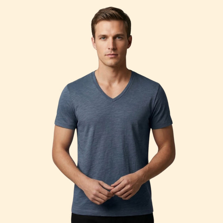 Men’s Casual V-Neck Tee with Rounded Hem