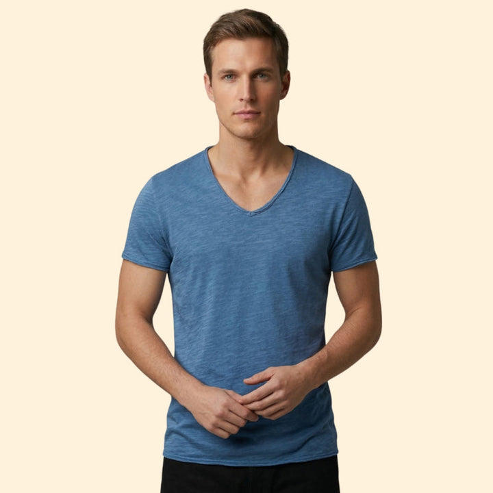 Men’s Casual V-Neck Tee with Rounded Hem